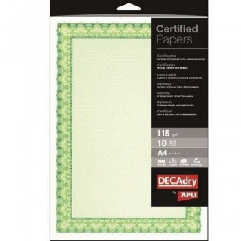PAPEL CERTIFICADO VERDE 115 GR 10 HOJAS