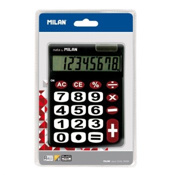 CALCULADORA MILAN 8 DIGITOS NEGRO Y ROJO