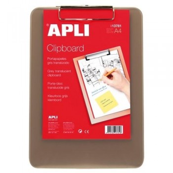CLIPBOARD TRANSPARENTE GRIS A4 PLASTICO