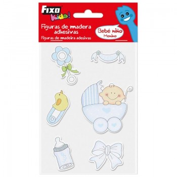 SET FIGURAS MADERA BEBE NIÑOS O NIÑAS ADHESIVAS