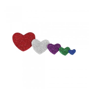 PACK  59 FIGURAS CORAZONES GOMA EVA  ADHESIVA CON PURPURINA