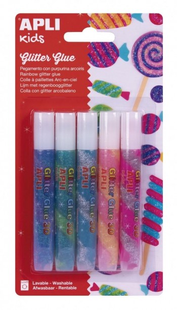GLITTER GLUE ARCO IRIS 3D 5UDS