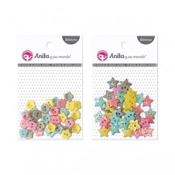 PACK 40 BOTONES FLOR PLASTICO COLORES PASTEL