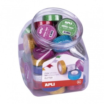 CINTA ADHESIVA GLITTER 15 MM X 5 M COLORES SURTIDOS