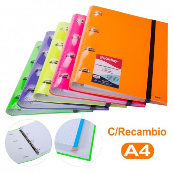 CARPETA 4 ANILLAS A4 35 MM CARTON FORRADO C/REC KATHAY SURTIDO