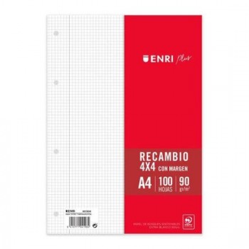 RECAMBIO ENRI 90 GRS 100 HOJAS CUADRO 4X4 O LISO