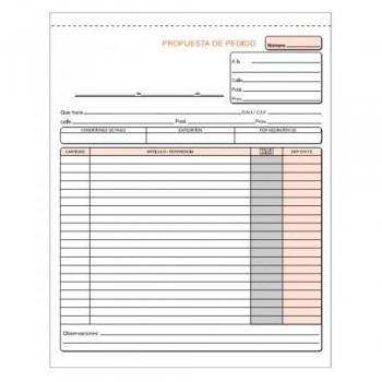 TALONARIO PROPUESTA DE PEDIDO VARIOS FORMATOS