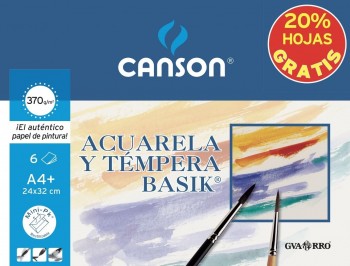 PAPEL ACUARELA BASIK DIN A-4 370GR  24X32CM