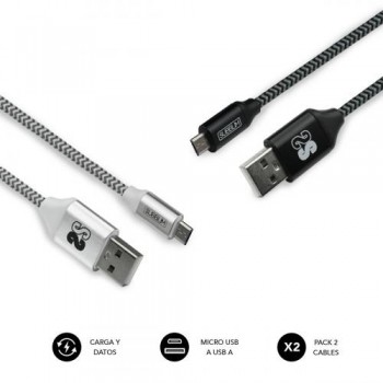 PACK 2 CABLES USB A - MICRO USB (2,4A) NEGRO Y PLATA