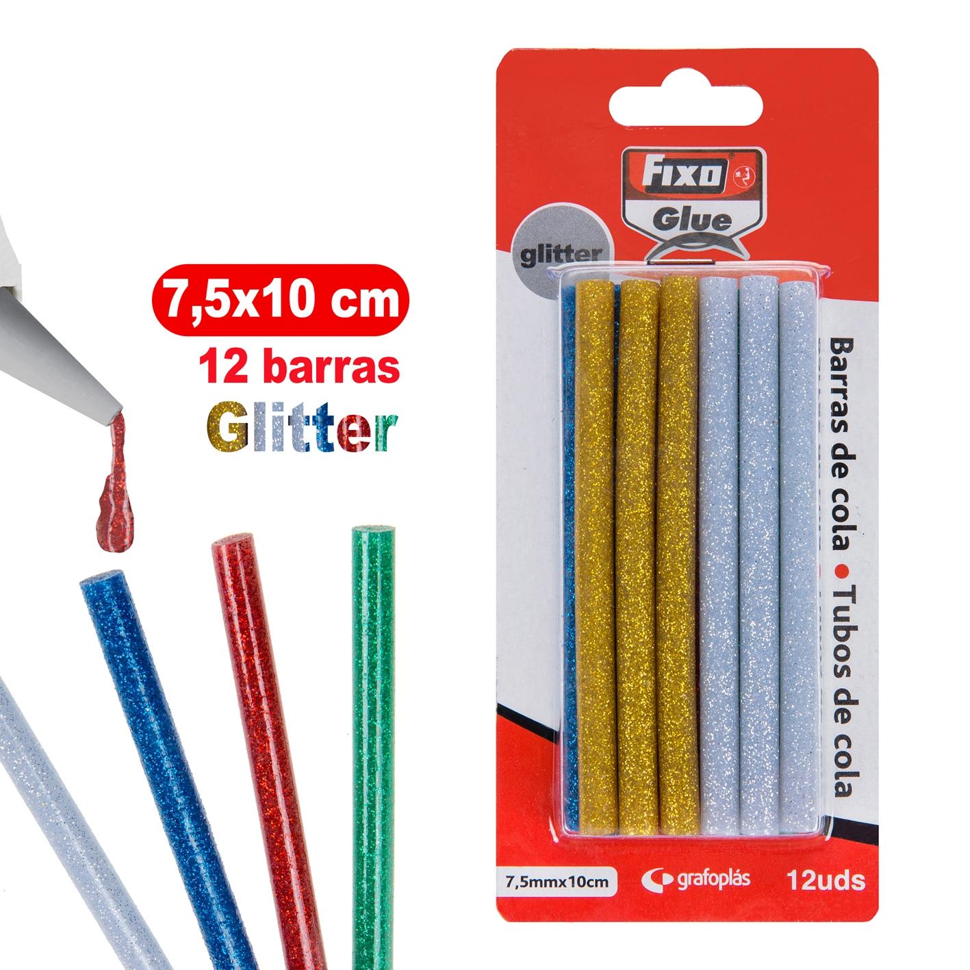 BLISTER 12 BARRAS DE COLA GLITTER COLOR  7,5 X 100 MM FIXO