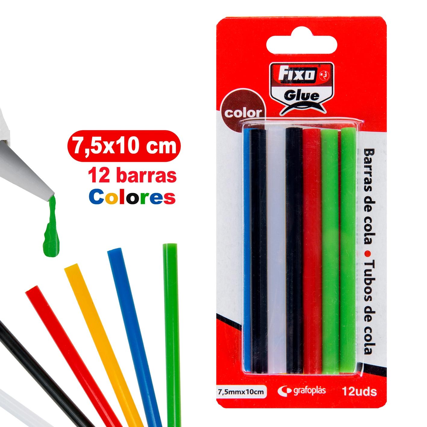BLISTER 12 BARRAS DE COLA COLORES 7,5 X 100 MM FIXO